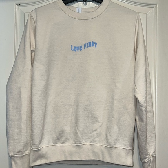Sweaters - Cream Love First Graphic Sweatshirt